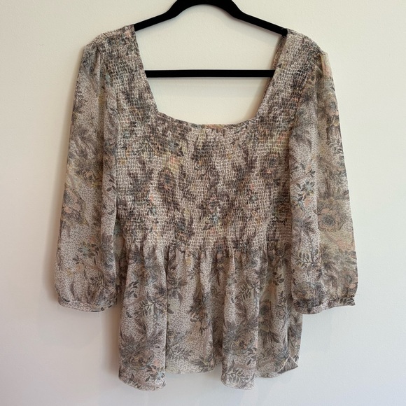 Free People Cream Tan Floral Ever After Blouse Medium Chiffon - Picture 4 of 10